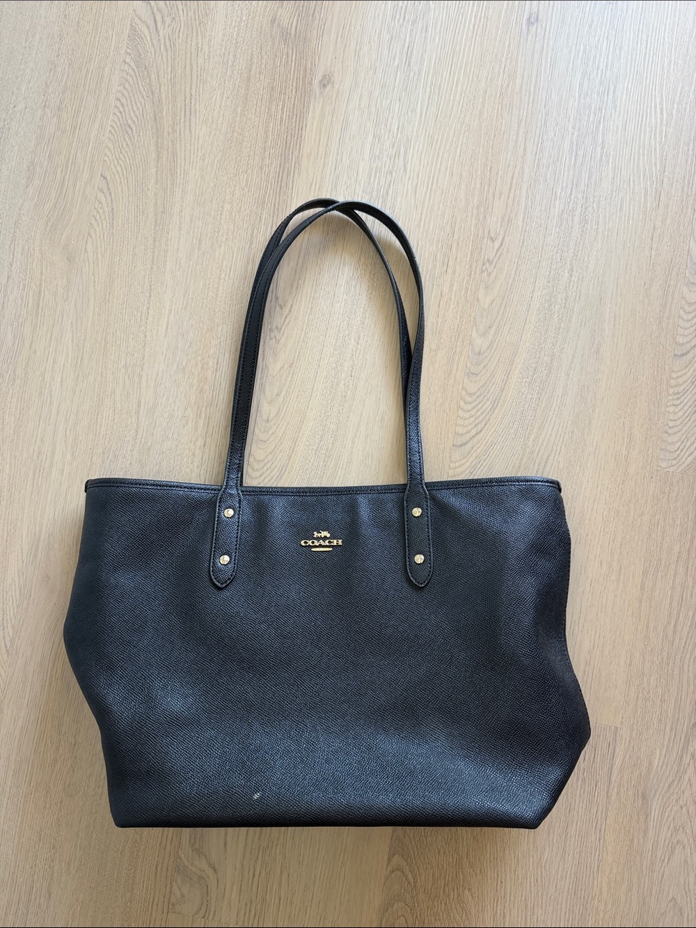 Coach Black Leather Tote with Gold Logo Hardware
